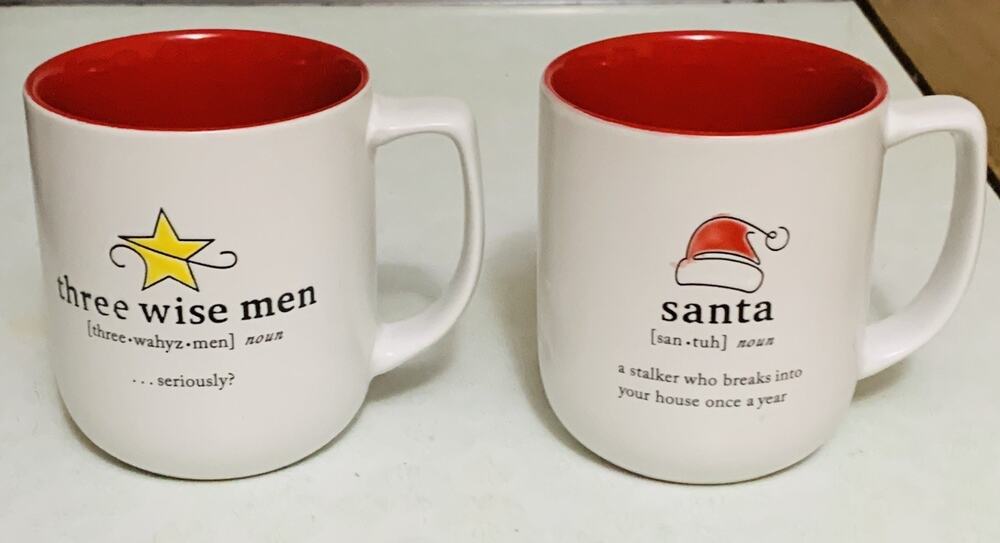 Set of 2 Certified International Christmas Mugs Funny Santa & 3 Wise Men